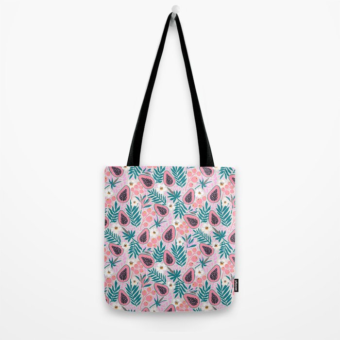 Tropical Pastel Papayas and Vibrant Palm Leaves Tote Bag Gallery Image 2