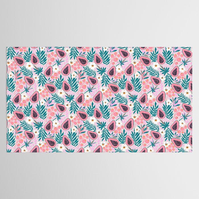 Tropical Pastel Papayas and Vibrant Palm Leaves Tablecloth Gallery Image 2