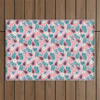Tropical Pastel Papayas and Vibrant Palm Leaves Outdoor Rug Gallery Image 1