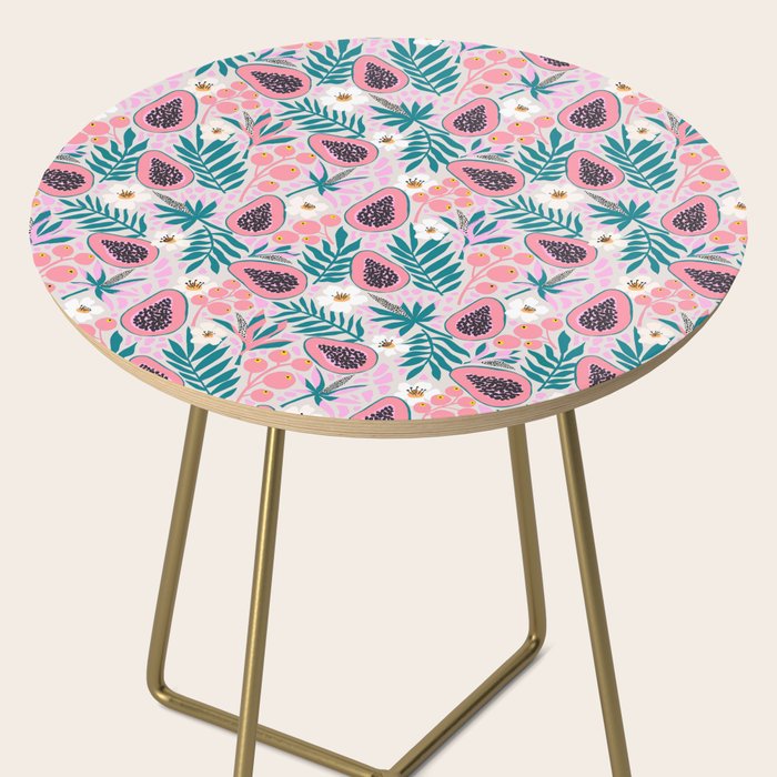 Tropical Pastel Papayas and Vibrant Palm Leaves Side Table Gallery Image 2