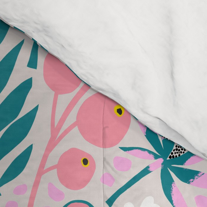 Tropical Pastel Papayas and Vibrant Palm Leaves Comforter Gallery Image 4