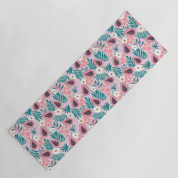 Tropical Pastel Papayas and Vibrant Palm Leaves Yoga Mat Gallery Image 1