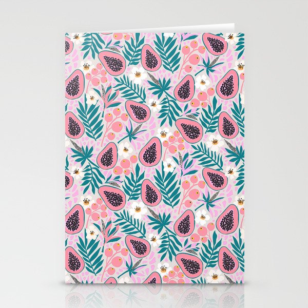 Tropical Pastel Papayas and Vibrant Palm Leaves Stationery Card Gallery Image 2