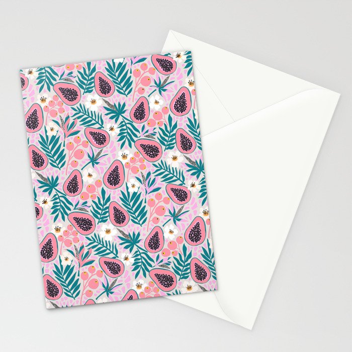 Tropical Pastel Papayas and Vibrant Palm Leaves Stationery Card Gallery Image 2