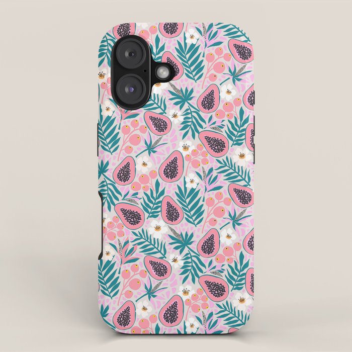 Tropical Pastel Papayas and Vibrant Palm Leaves iPhone Case Gallery Image 1