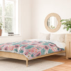 Tropical Pastel Papayas and Vibrant Palm Leaves Duvet Cover Gallery Image 2