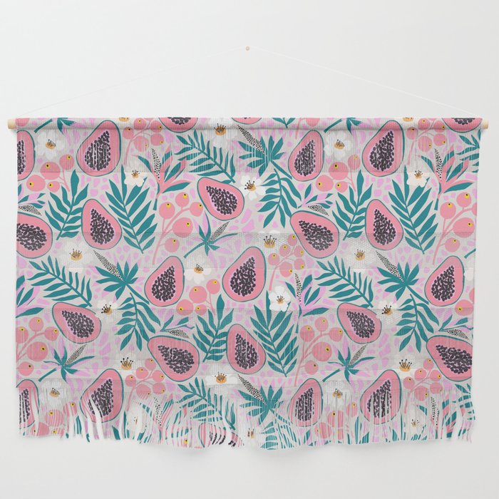 Tropical Pastel Papayas and Vibrant Palm Leaves Wall Hanging Gallery Image 1