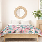 Tropical Pastel Papayas and Vibrant Palm Leaves Duvet Cover Gallery Image 3