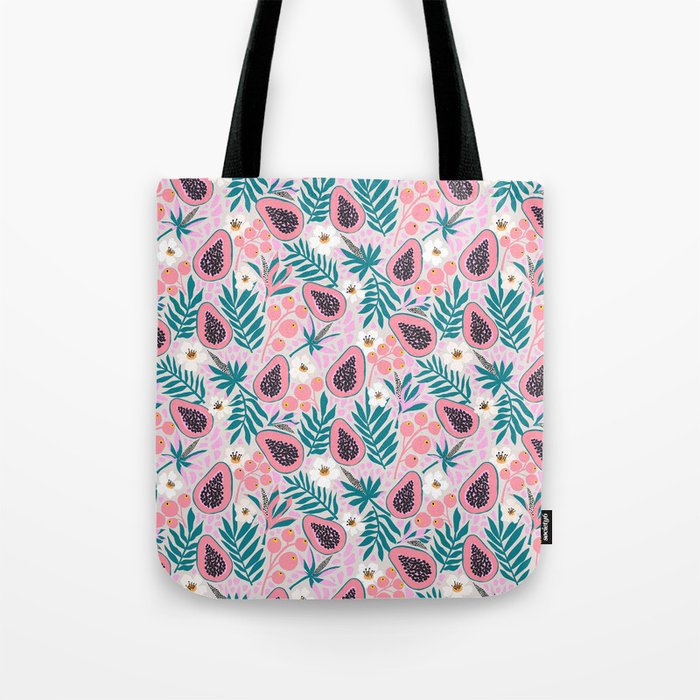 Tropical Pastel Papayas and Vibrant Palm Leaves Tote Bag Gallery Image 1