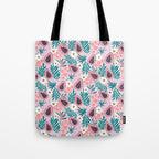 Tropical Pastel Papayas and Vibrant Palm Leaves Tote Bag Gallery Image 1
