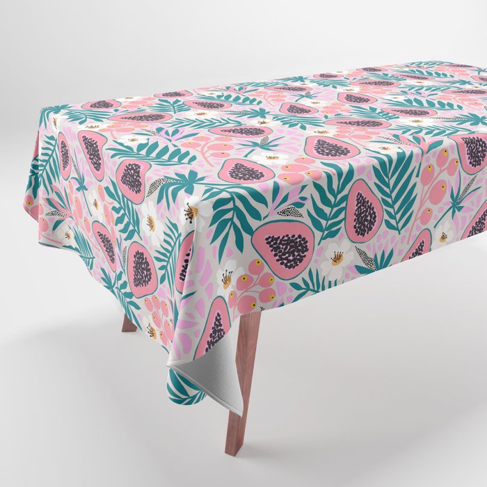 Tropical Pastel Papayas and Vibrant Palm Leaves Tablecloth Gallery Image 1