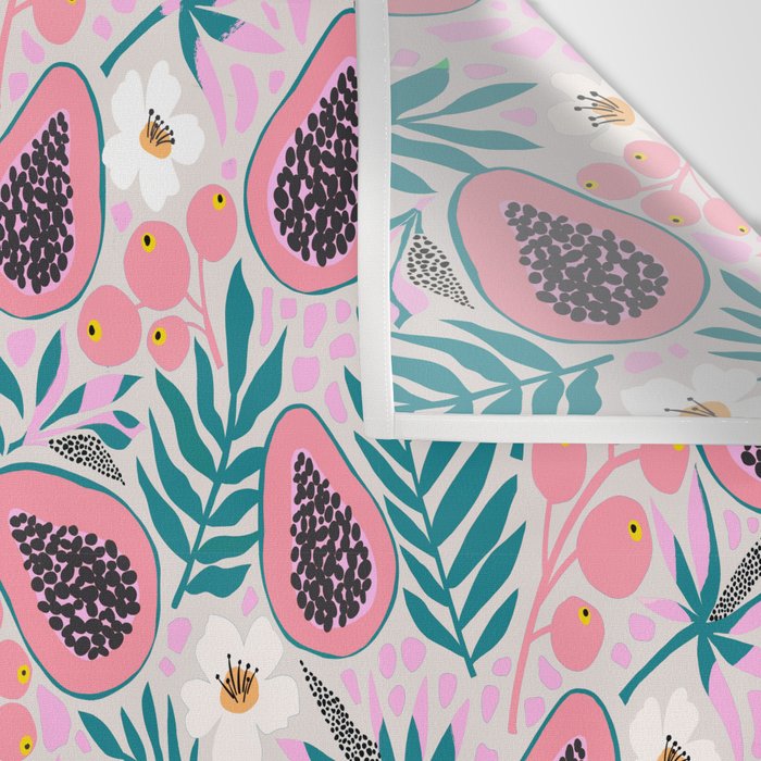 Tropical Pastel Papayas and Vibrant Palm Leaves Wall Tapestry Gallery Image 3