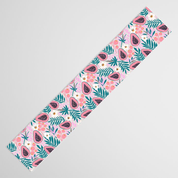 Tropical Pastel Papayas and Vibrant Palm Leaves Table Runner Gallery Image 3