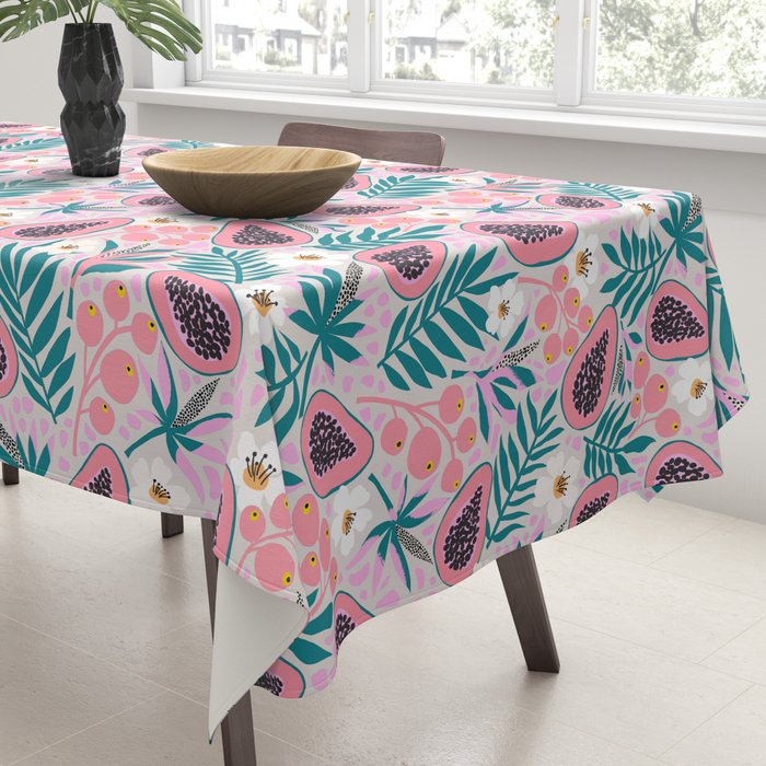 Tropical Pastel Papayas and Vibrant Palm Leaves Tablecloth Gallery Image 3