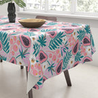Tropical Pastel Papayas and Vibrant Palm Leaves Tablecloth Gallery Image 3