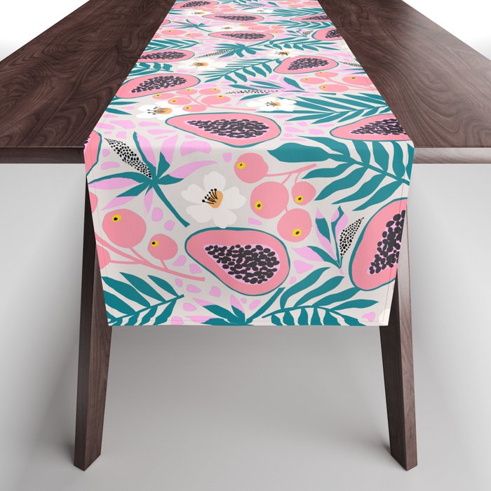 Tropical Pastel Papayas and Vibrant Palm Leaves Table Runner Gallery Image 1