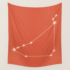 Capricorn Zodiac Star Constellation Line Art Coral Red Wall Tapestry Gallery Image 4