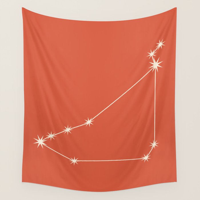 Capricorn Zodiac Star Constellation Line Art Coral Red Wall Tapestry Gallery Image 1