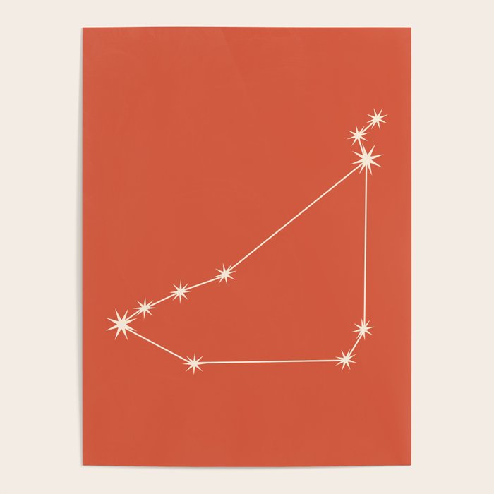 Capricorn Zodiac Star Constellation Line Art Coral Red Poster Gallery Image 4