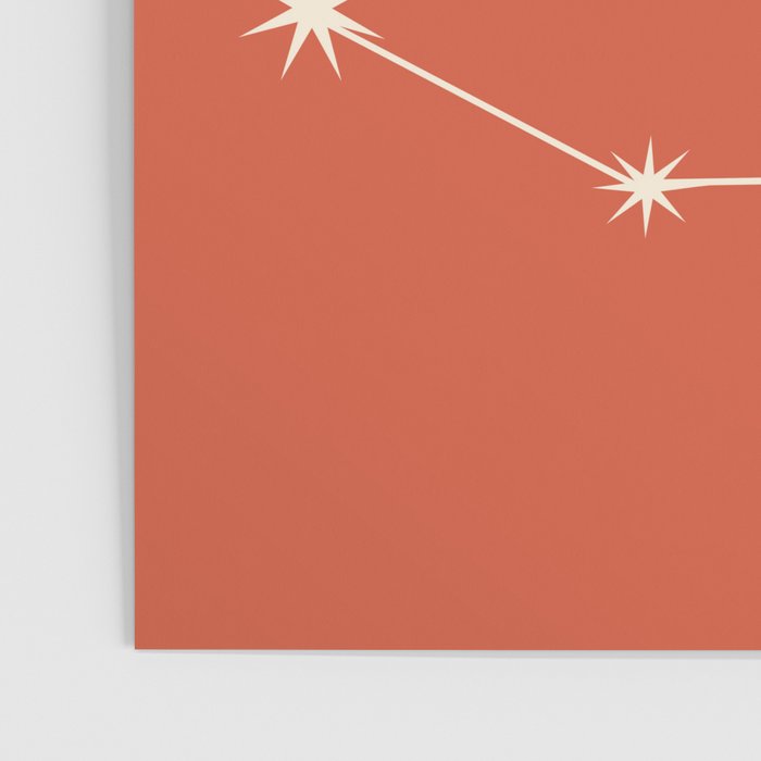 Capricorn Zodiac Star Constellation Line Art Coral Red Poster Gallery Image 3