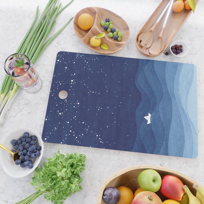 blue ocean waves, sailboat ocean stars Cutting Board Gallery Image 2