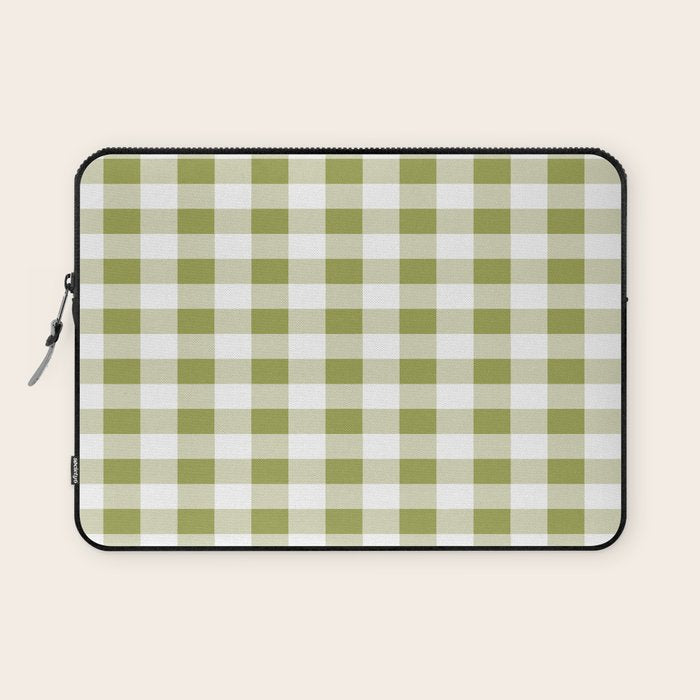 Gingham Large Green White Laptop Sleeve Gallery Image 1