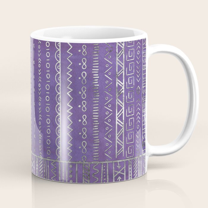 Tribal Ethnic pattern silver on  purple Coffee Mug Gallery Image 1