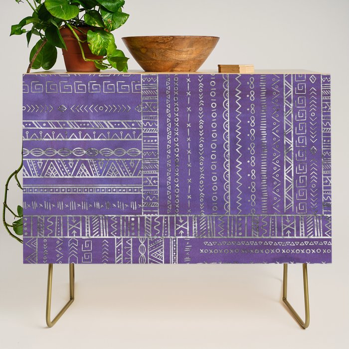 Tribal Ethnic pattern silver on  purple Credenza Gallery Image 1