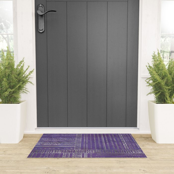 Tribal Ethnic pattern silver on  purple Welcome Mat Gallery Image 3