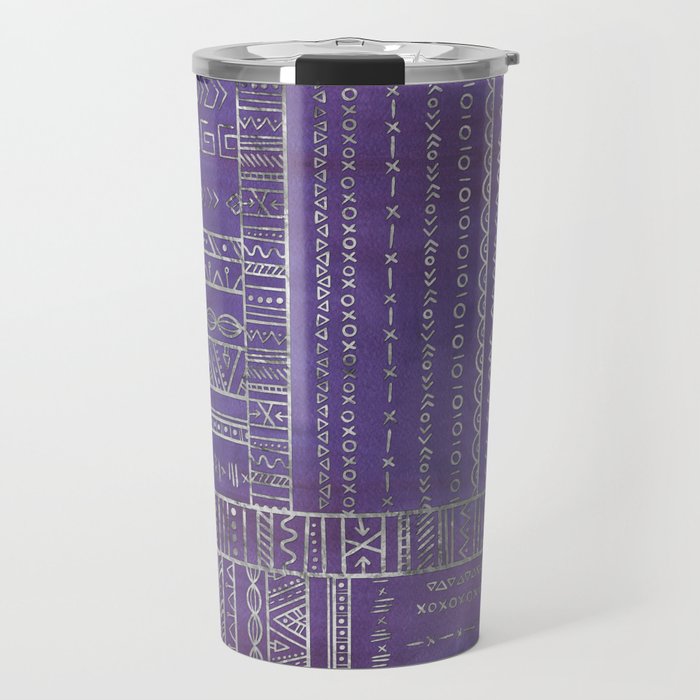 Tribal Ethnic pattern silver on  purple Travel Mug Gallery Image 1