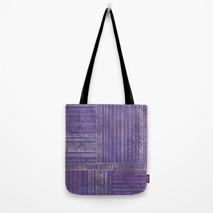 Tribal Ethnic pattern silver on  purple Tote Bag Gallery Image 2