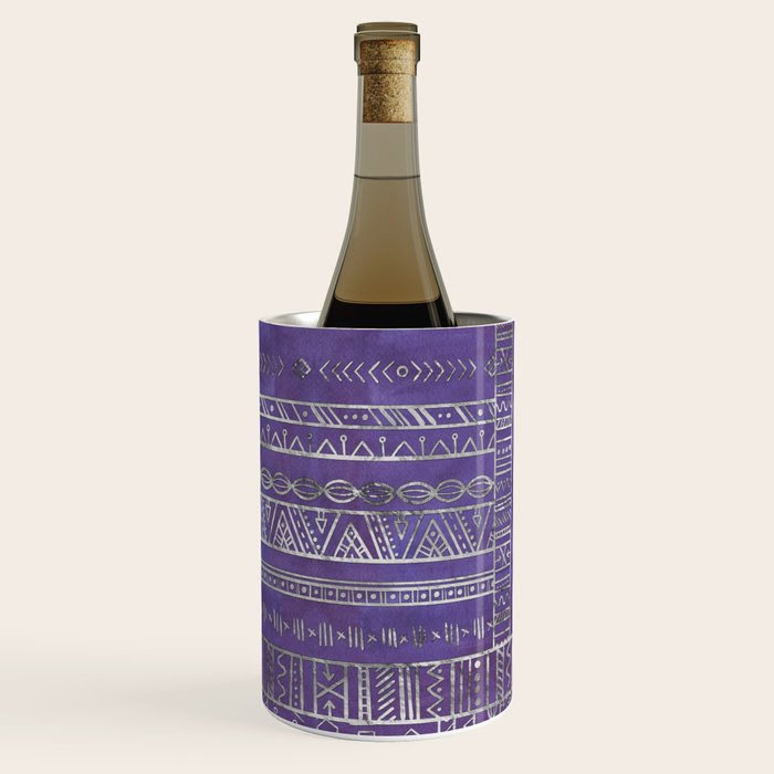 Tribal Ethnic pattern silver on  purple Wine Chiller Gallery Image 2