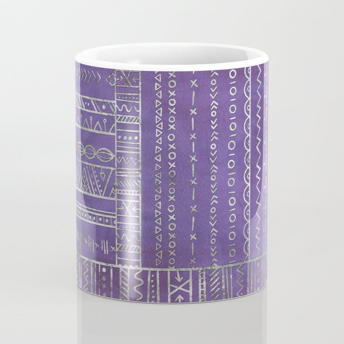 Tribal Ethnic pattern silver on  purple Coffee Mug Gallery Image 4