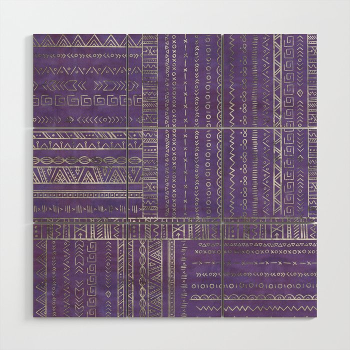 Tribal Ethnic pattern silver on  purple Wood Wall Art Gallery Image 1