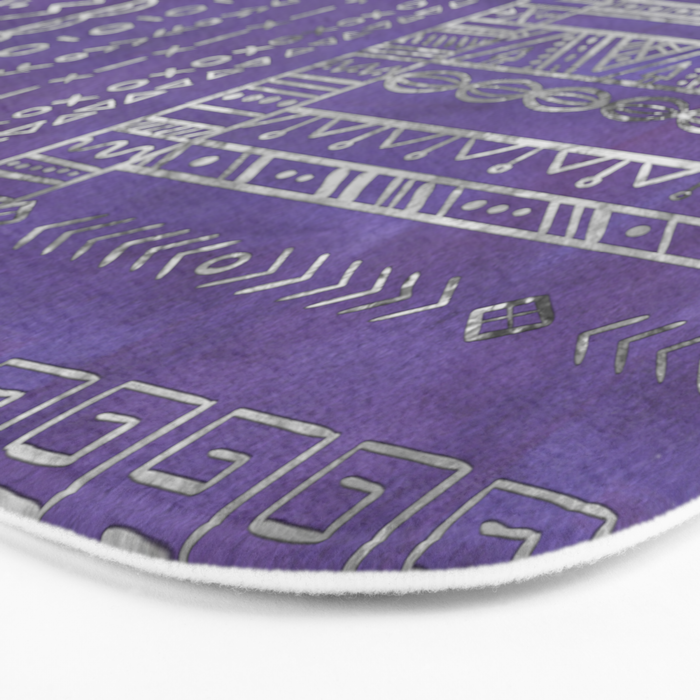 Tribal Ethnic pattern silver on  purple Bath Mat Gallery Image 3