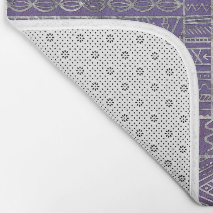 Tribal Ethnic pattern silver on  purple Bath Mat Gallery Image 2