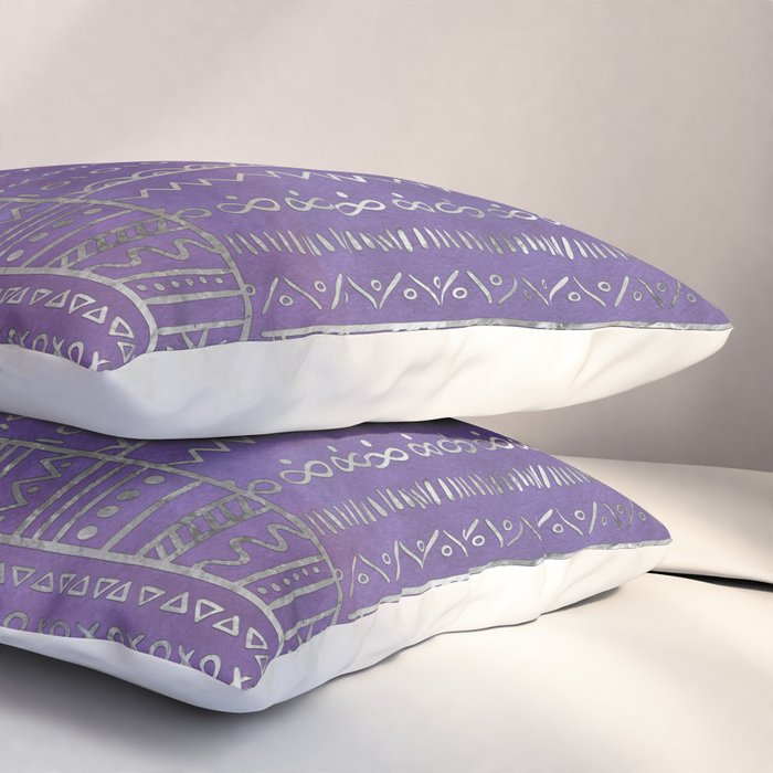 Tribal Ethnic pattern silver on  purple Pillow Sham Gallery Image 3