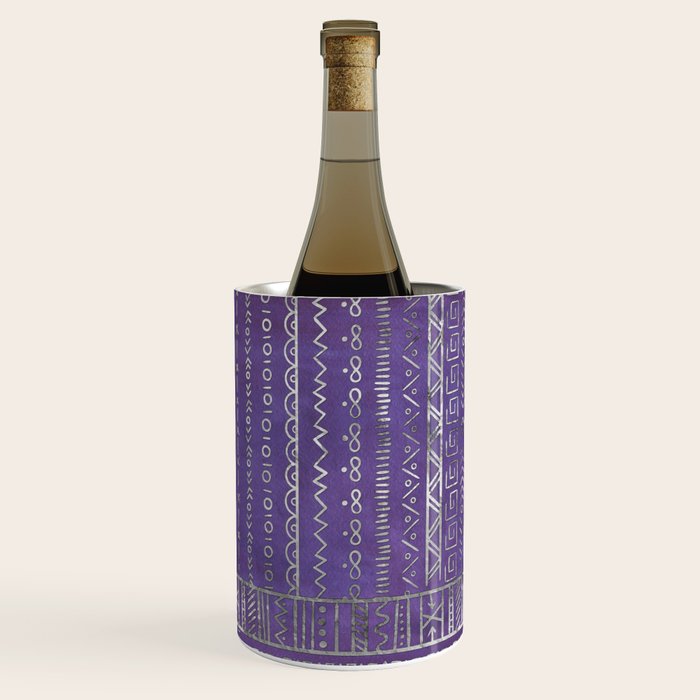 Tribal Ethnic pattern silver on  purple Wine Chiller Gallery Image 3