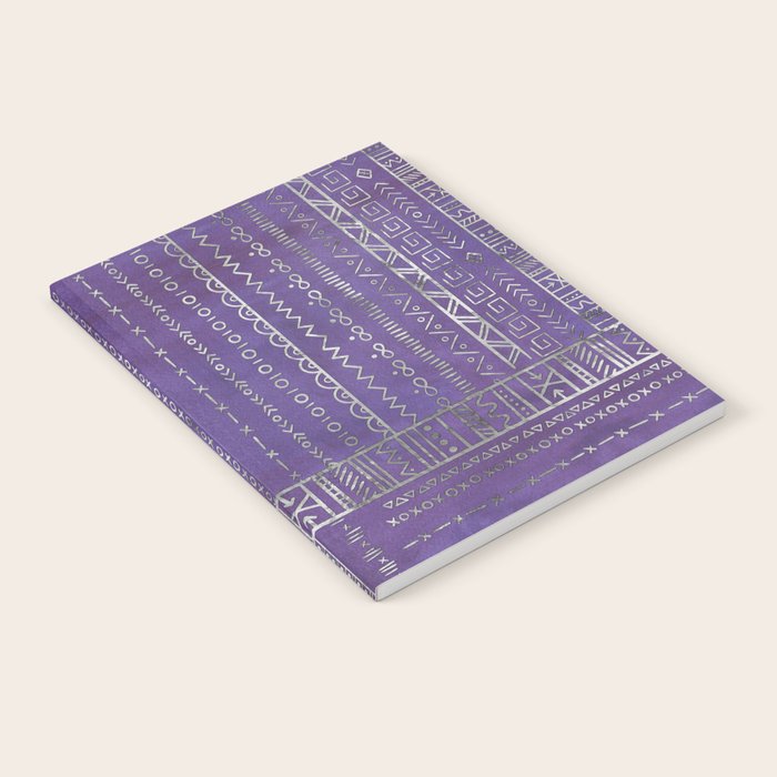 Tribal Ethnic pattern silver on  purple Notebook Gallery Image 2