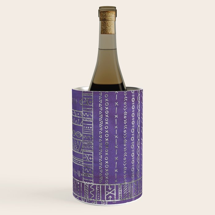 Tribal Ethnic pattern silver on  purple Wine Chiller Gallery Image 1
