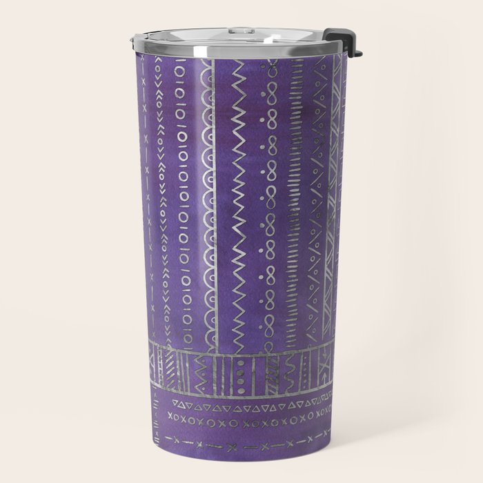 Tribal Ethnic pattern silver on  purple Travel Mug Gallery Image 2
