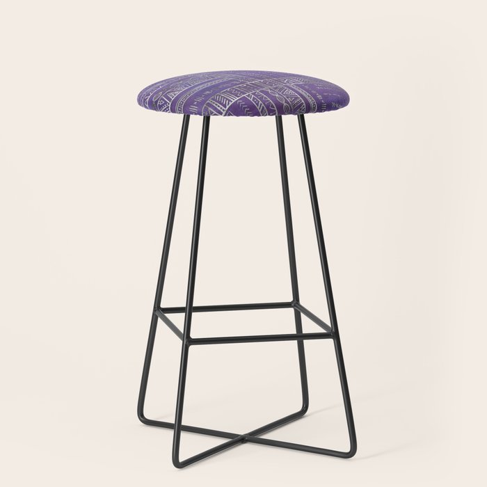 Tribal Ethnic pattern silver on  purple Stool Gallery Image 1