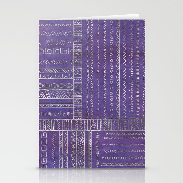 Tribal Ethnic pattern silver on  purple Stationery Card Gallery Image 2