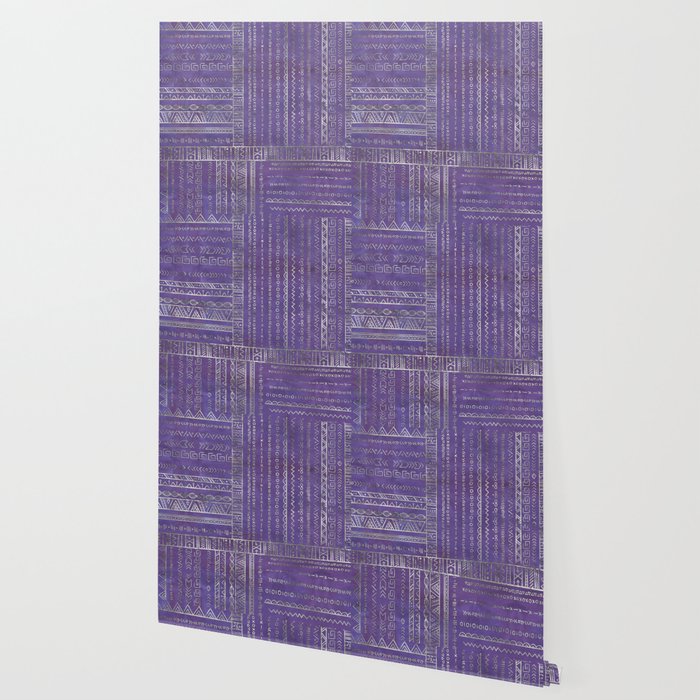 Tribal Ethnic pattern silver on  purple Wallpaper Gallery Image 2