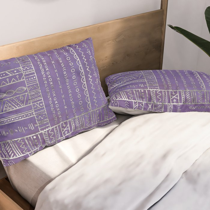 Tribal Ethnic pattern silver on  purple Pillow Sham Gallery Image 2