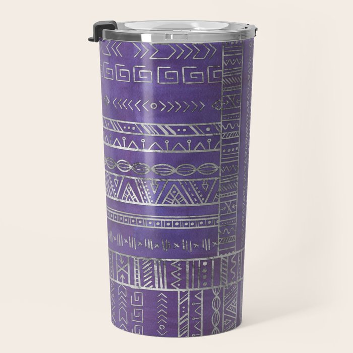 Tribal Ethnic pattern silver on  purple Travel Mug Gallery Image 3