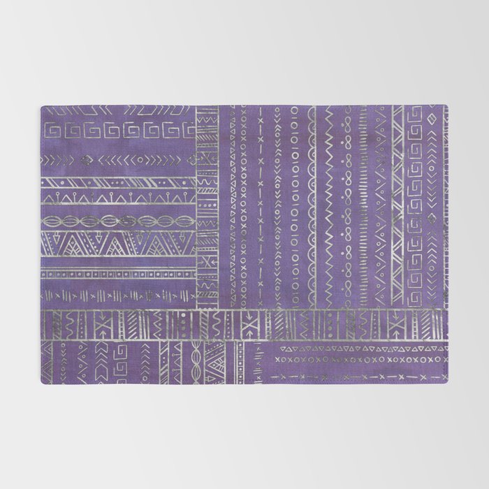 Tribal Ethnic pattern silver on  purple Rug Gallery Image 2