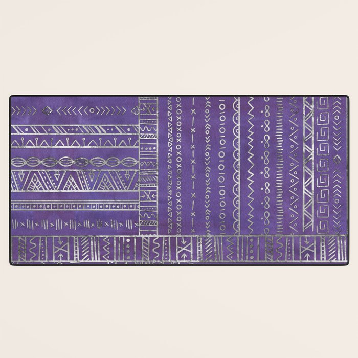 Tribal Ethnic pattern silver on  purple Desk Mat Gallery Image 3