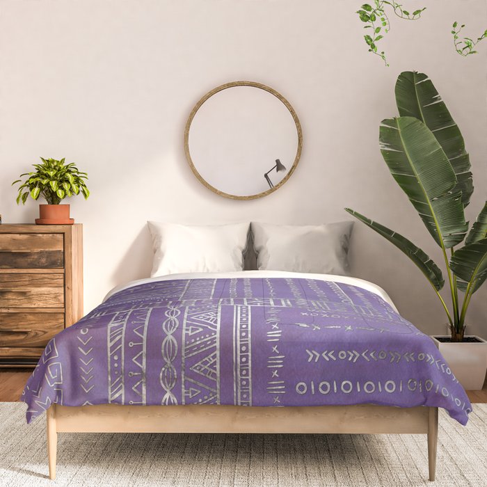 Tribal Ethnic pattern silver on  purple Comforter Gallery Image 3