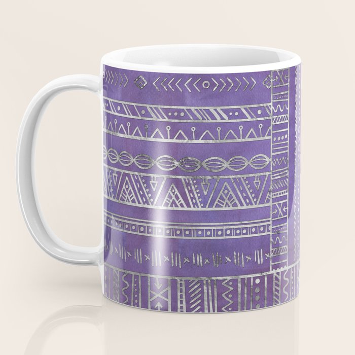 Tribal Ethnic pattern silver on  purple Coffee Mug Gallery Image 3